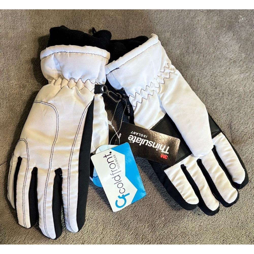 Waterproof 3M Thinsulate Ladies Winter Gloves NWT Ski Snow Size M White/Black